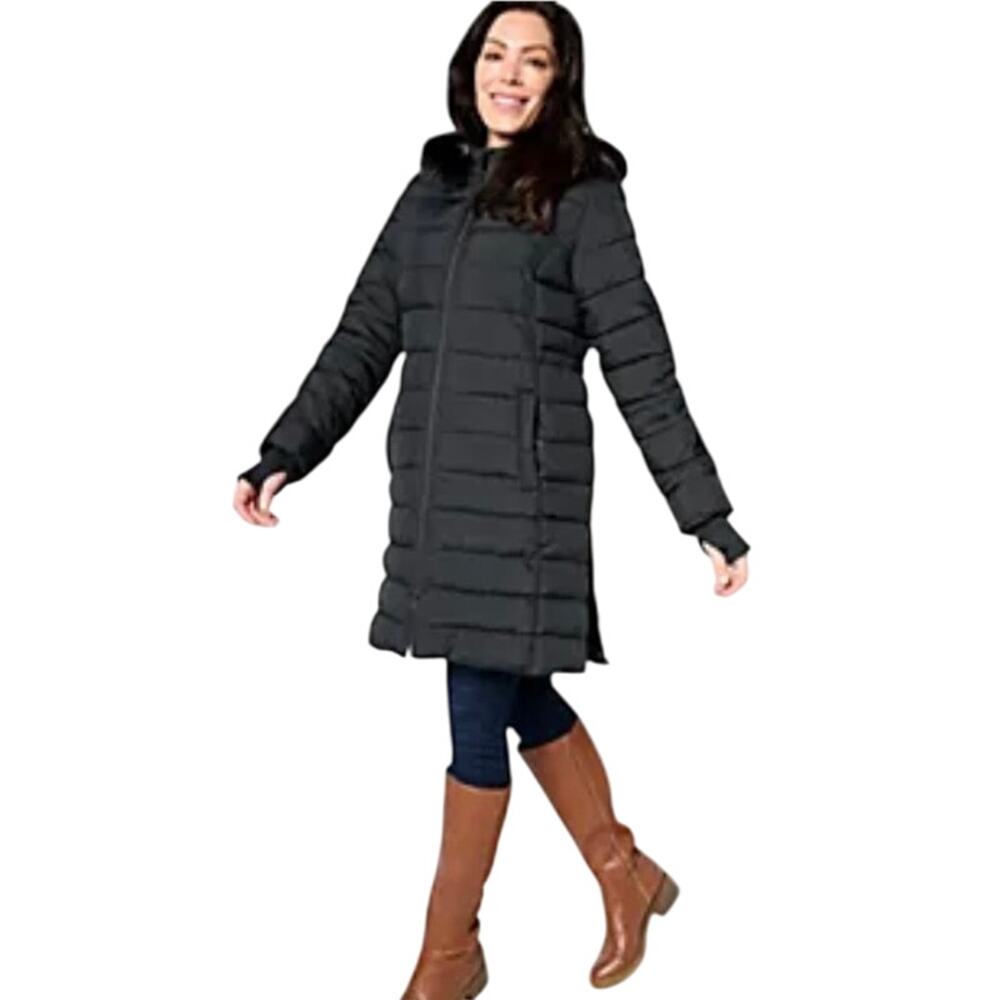 QVC Susan Graver Regular Water Resistant Quilted Coat with Hood NWT BLACK SIZE L